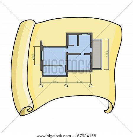 Technical drawing of house icon in cartoon design isolated on white background. Architect symbol stock vector illustration.