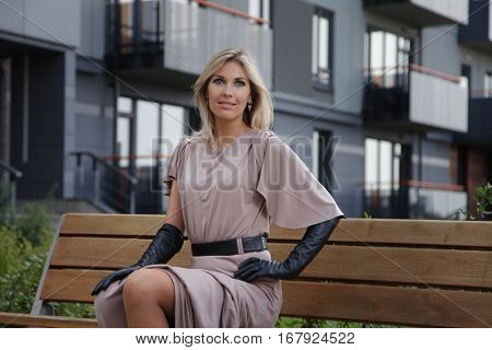 beautiful young woman walking in Riga