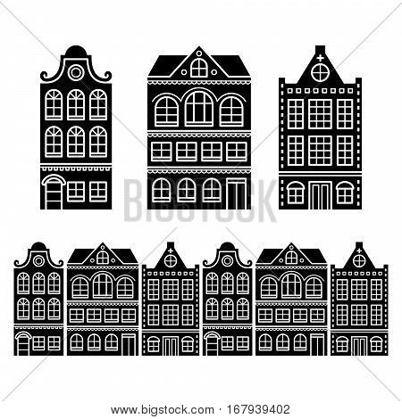 Amsterdam houses, Dutch buildings, Holland or Netherlands archictecture icons