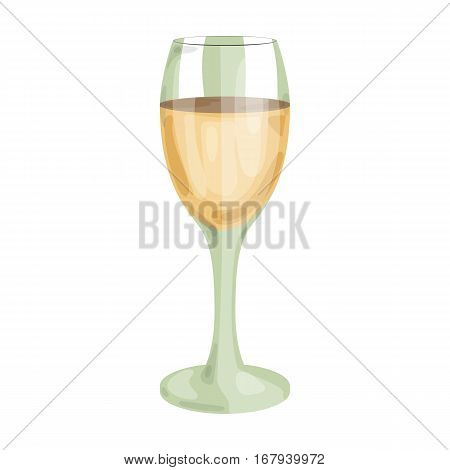 Glass of white wine icon in cartoon design isolated on white background. Wine production symbol stock vector illustration.