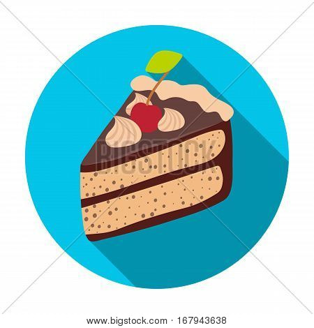 Slice of chocolate cake icon in flat design isolated on white background. Chocolate desserts symbol stock vector illustration.