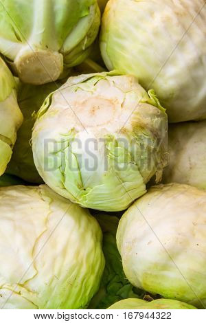 Fresh сabbage on the counter market .