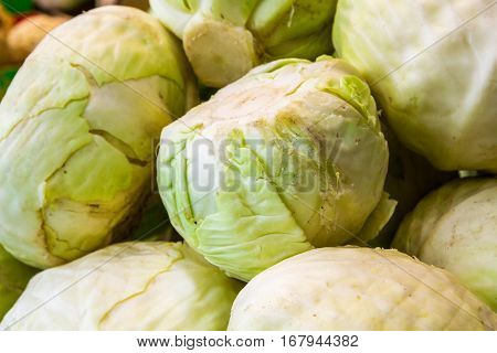 Fresh сabbage on the counter market .