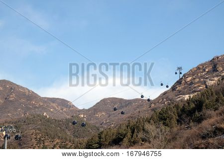 BADALING - FEBRUARY 24:  Cable car at the Badaling Great Wall, China, February 24, 2016.