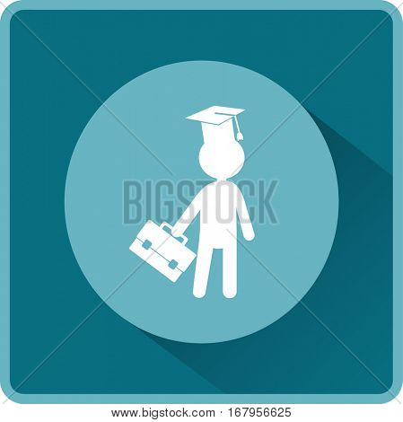 Flat icon. The man in the square academic cap with a briefcase.