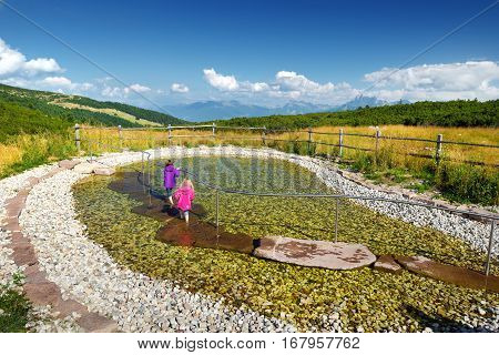 Two Kids Plunging Their Legs Into And Pulling Them Out Of The Water To Increase Well-being And Stren