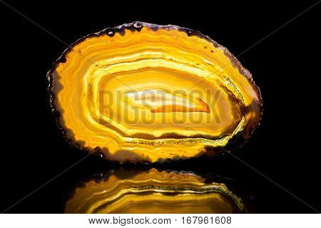 Yellow Agate Slice, Black Background, Healing Stone And Mineral