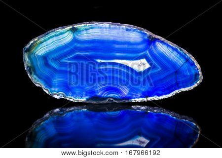 Blue Agate Slice, Black Background, Healing Stone And Mineral