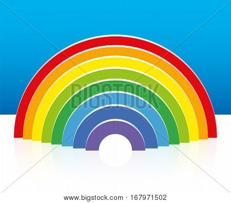 Rainbow built with colorful semi circular building bricks - three-dimensional vector illustration.