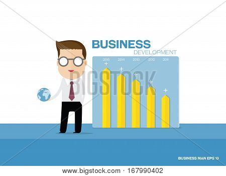 Business man cartoon character background graph vector