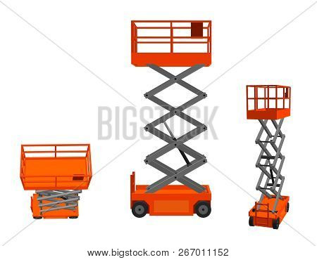 Scissors Lift Platform. Isolated On White Background. 3d Vector Illustration.