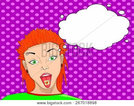 Stamp With Lsd Drug On Tongue Pop Art Retro Raster Illustration. Acid Narcotic. Comic Book Style Imi