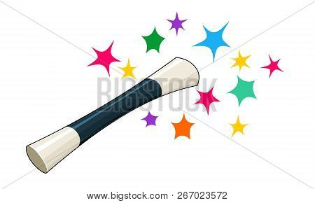 Cartoon Of Magic Wand And Stars Isolated Against White Background