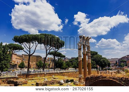 Roman Forum Architecture In Rome Italy City Center. Rome Ethernal City Architectural Details.