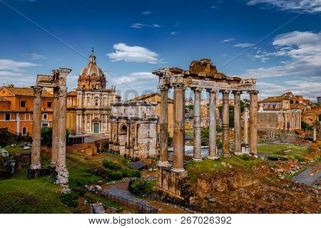 Roman Forum Architecture In Rome Italy City Center. Rome Ethernal City Architectural Details.