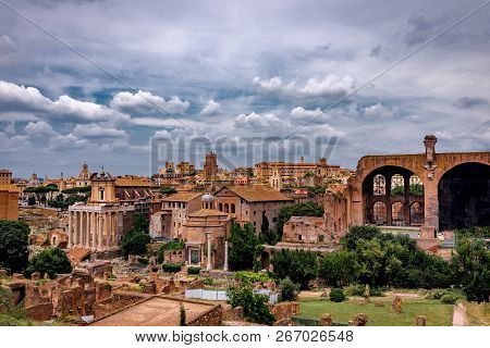 Roman Forum Architecture In Rome Italy City Center. Rome Ethernal City Architectural Details.