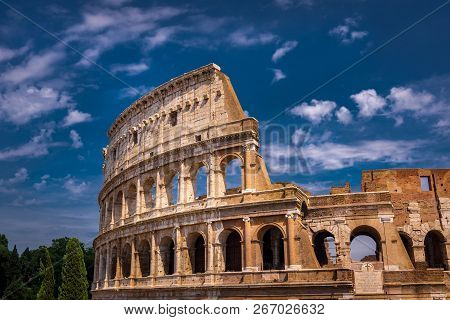 Rome Colloseum Architecture In Rome Italy City Center. Rome Ethernal City Architectural Details.