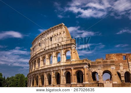 Rome Colloseum Detail Architecture In Rome Italy City Center. Rome Ethernal City Architectural Detai