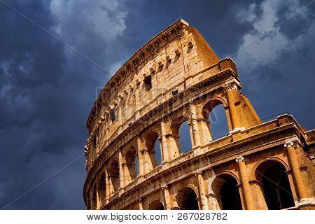 Rome Colloseum Architecture In Rome Italy City Center. Rome Ethernal City Architectural Details.