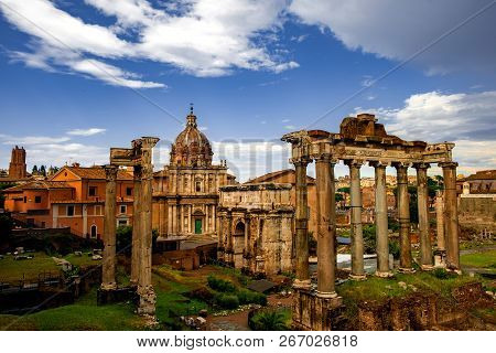 Roman Forum Architecture In Rome Italy City Center. Rome Ethernal City Architectural Details.