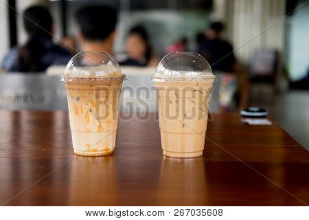 Two Iced Coffee In Plastic Cup Refreshing Look Of The Drink