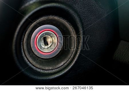 Close Up Shot Of The Ignition Keyhole In A Car