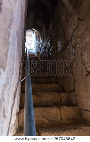 Tunnel Leading To The Upper Tier In Nimrod Fortress Located In Upper Galilee In Northern Israel On T