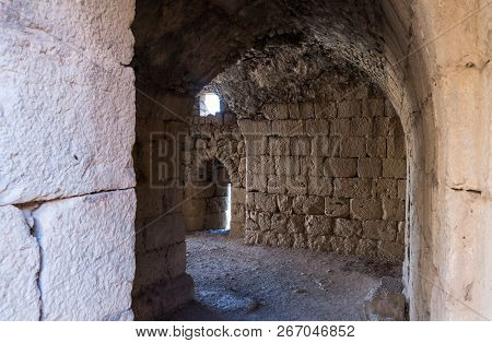 Passage in the lower tier in Nimrod Fortress located in Upper Galilee in northern Israel on the bord