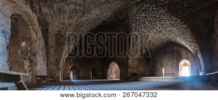 Hall in the lower tier in Nimrod Fortress located in Upper Galilee in northern Israel on the border 