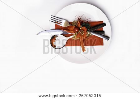 Christmas And New Year Silverware For Celebration As Invitation Design Backgroundchristmas And New Y