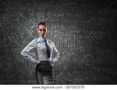 Red hair woman teacher . Mixed media