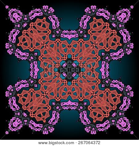 Pink And Violet Ornamental Four Corner Mandala Over Gradient Background.