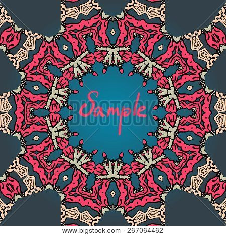 Red Ornamental Frame For Text In Tibetian Style. Oriental Motif.
