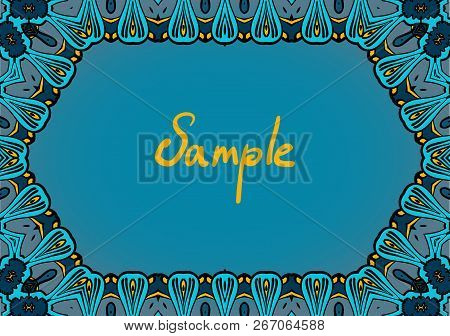 Hand Drawn Frame In Indian Style, Dominate Blue Color