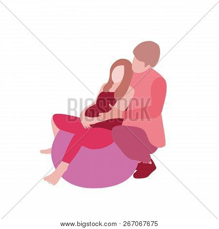 Pregnant Woman With Husband In A Modern Cartoon Style.