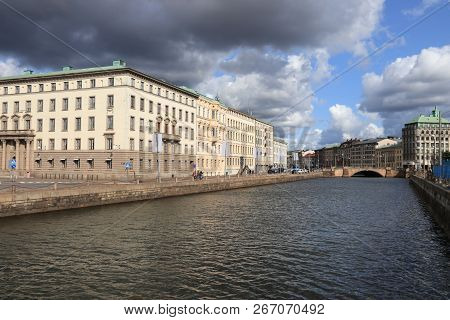 Gothenburg, Sweden - Canal Cityscape With Stora Hamnkanalen. Swedish City View.