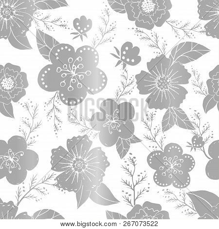 Seamless silwer pattern with flowers. Endless floral texture for design