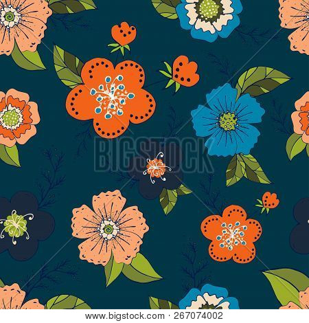 Seamless pattern with violet flowers romantic elements. Endless color floral texture for design