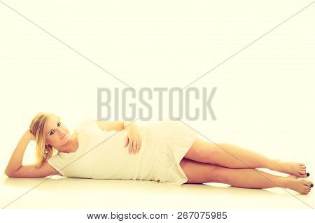 Subtlety And Delicacy Of Women. Young Fabulous Stunning Charming Woman In White Clothes. Casual Beau