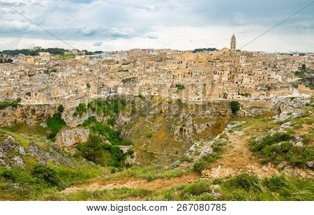 Matera Panoramic View Of Historical Centre Sasso Caveoso Old Ancient Town Sassi Di Matera With Cave 