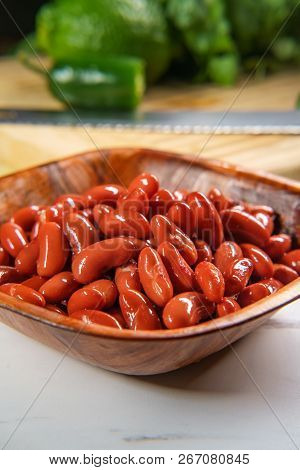 Chili Ingredients Wooden Bowl Kidney Beans On Marble Counter