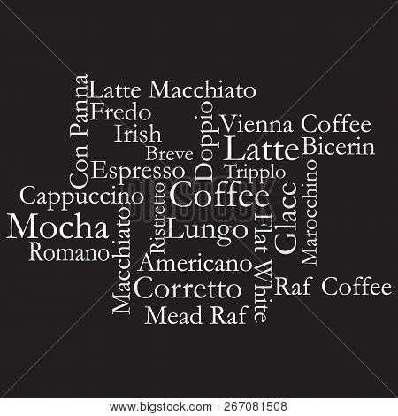 Seamless Background With Typography From Words, Coffee Beans And Hearts