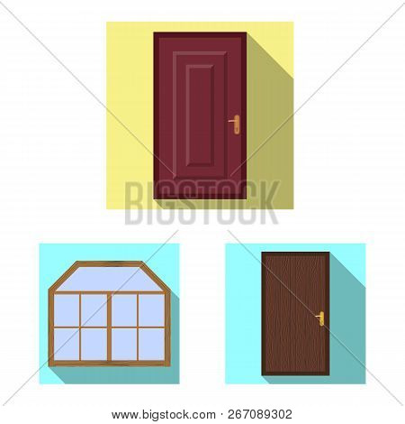 Vector Design Of Door And Front Logo. Set Of Door And Wooden Vector Icon For Stock.
