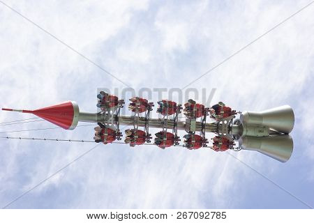 Saint Petersburg, Russia - 04 August 2018: Divo Ostrov Amusement Park. Rocket Attraction