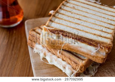 Turkish Sandwich Toast (tost) With Cheddar Or Melted Cheese And Tea