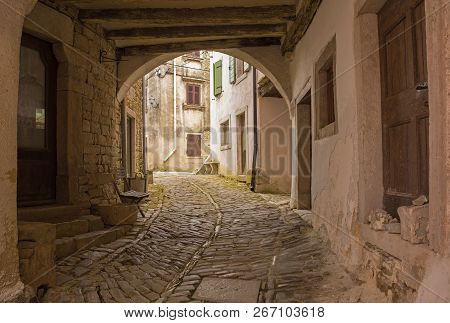 Buildings In The Historic Hill Village Of Oprtalj In Istria, Croatia