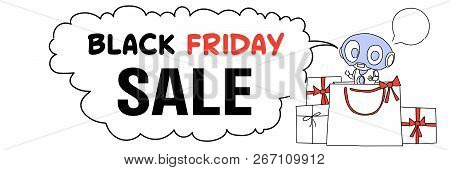 Cute Robot Gift Box Present Black Friday Chat Bubble Artificial Intelligence Concept Sketch Doodle H