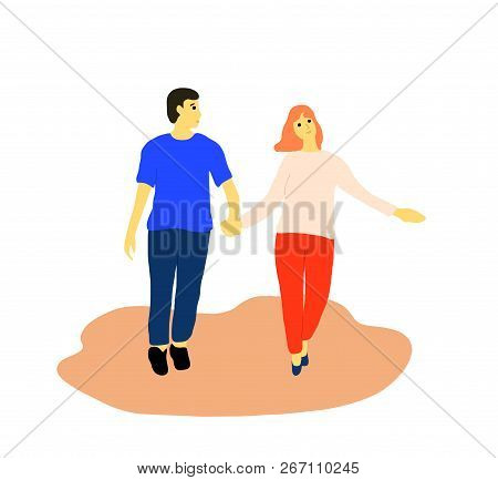 Cartoon Illustration Of Couple Walking In The Park