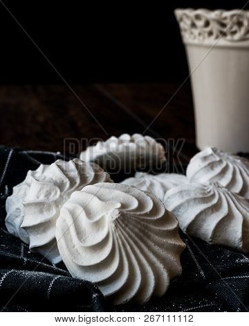 Turkish Beze Or Meringue On Black Handkerchief