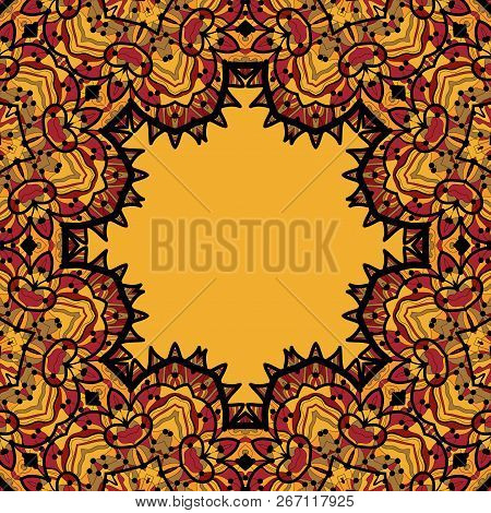 Oriental Mandala Frame Border For Text. Copyspace In The Center. Vintage Design Elements.